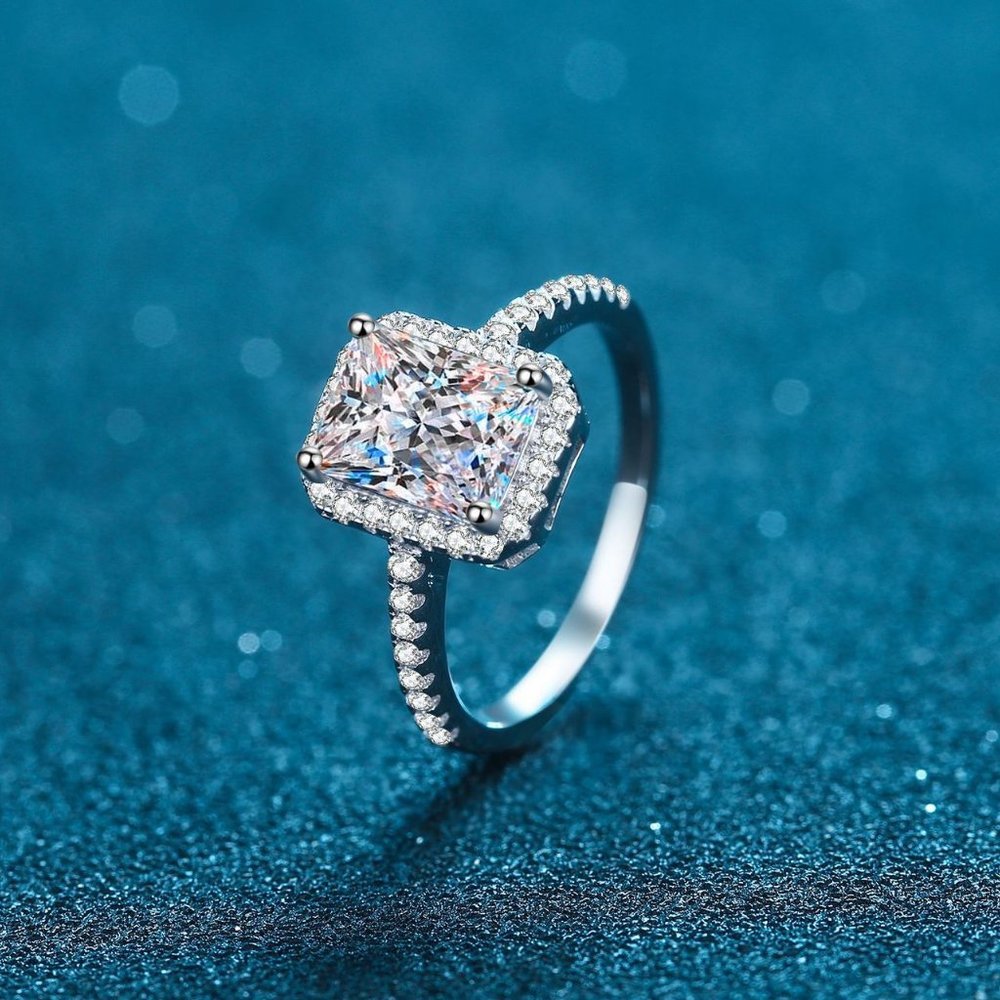Certified 2ct. t.w. Diamond Moissanite Radiant Cut Engagement Ring NEW - Picture 3 of 8